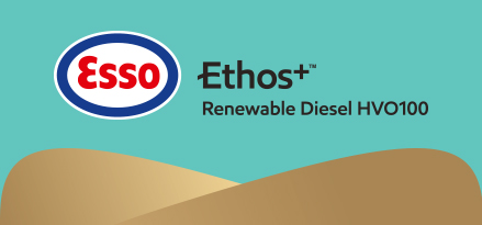 Blauer und goldener Hintergrund mit den Logos von Esso und Ethos+